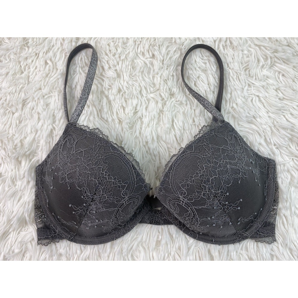Gap Body Women's 34C Gray Floral Lace Favorite Demi Plunge Bra